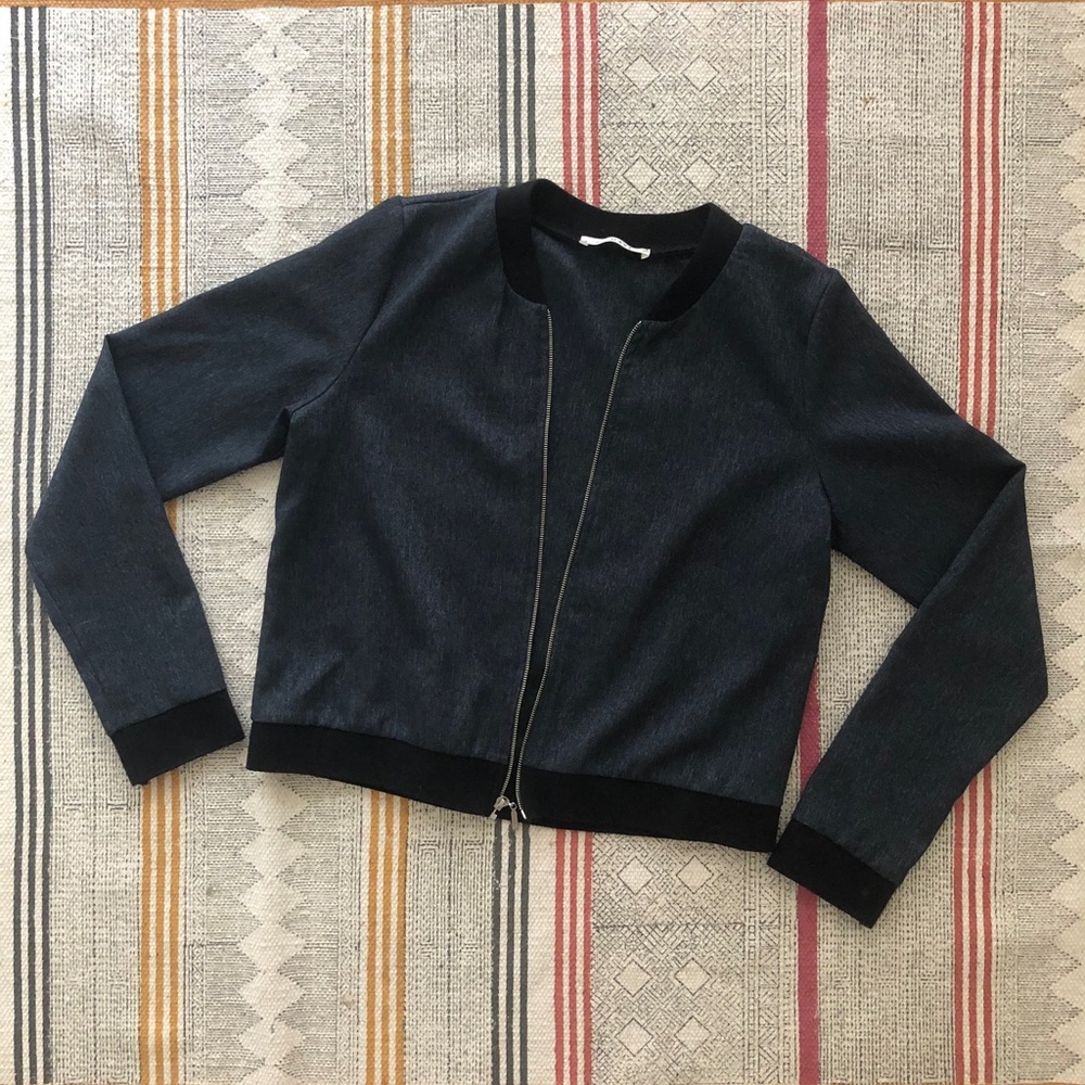 Metallic Denim Bomber Track Jacket